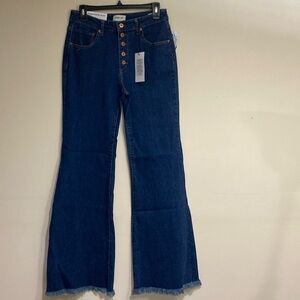 C’EST TOI MID RISE BUTTON DOWN WIDE FLARE JEANS